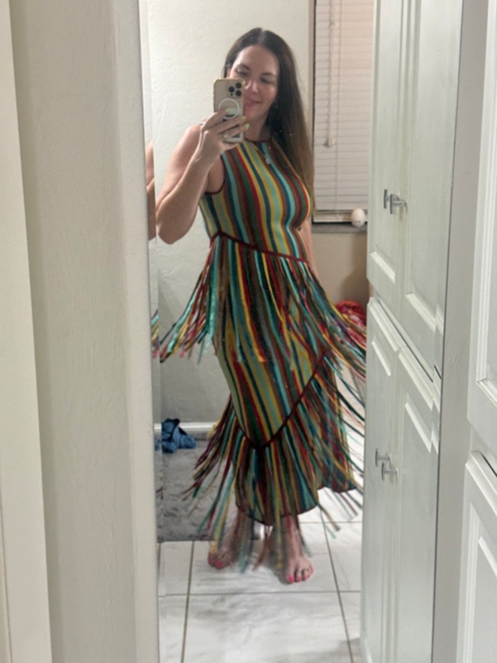 Simon Miller Spiral Knit Maxi Dress Fringe Rainbow Multicolor Sleeveless M boho - Picture 7 of 16